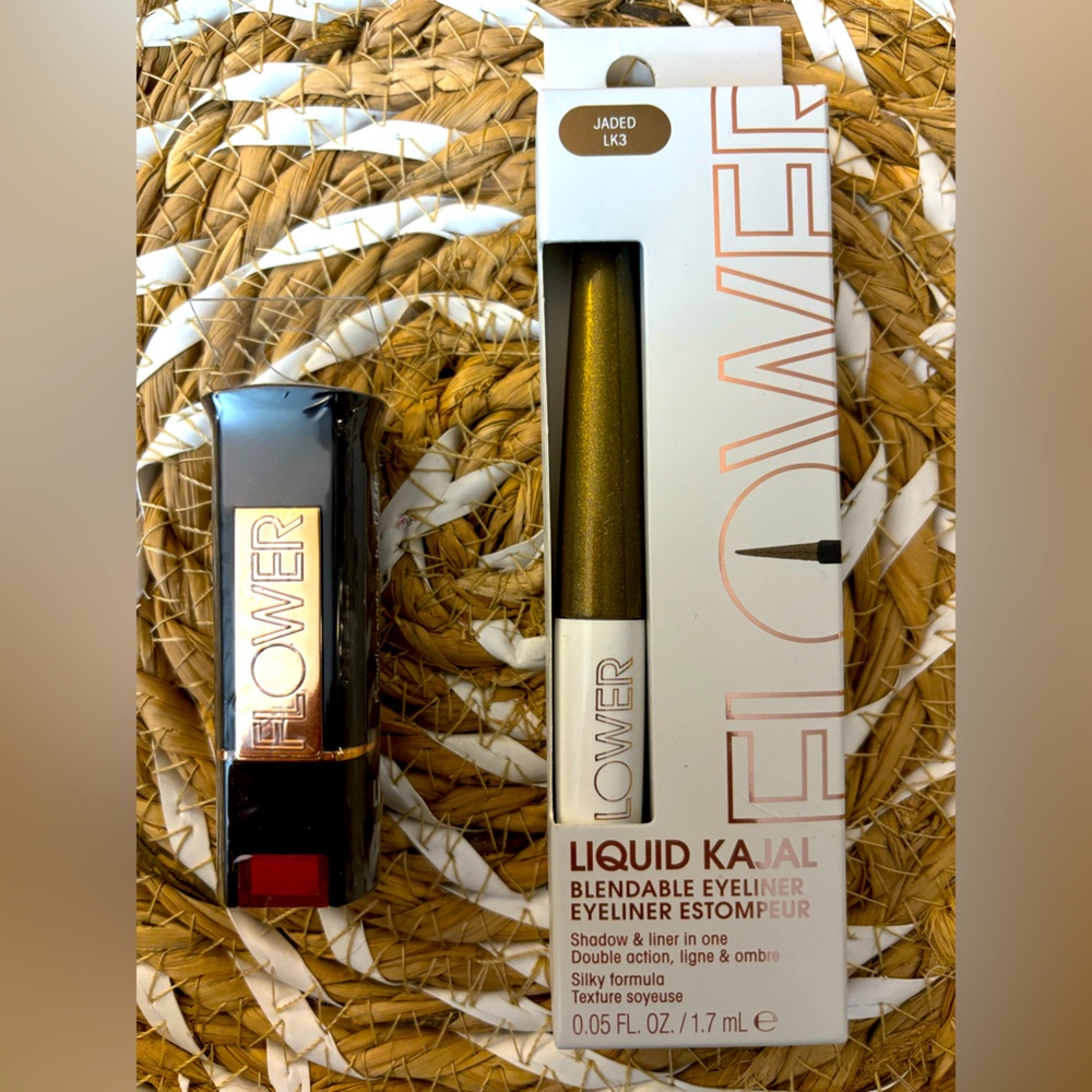 Flower Beauty Liquid Kajal Eyeliner -Jaded & Lipstick-Rose Bud